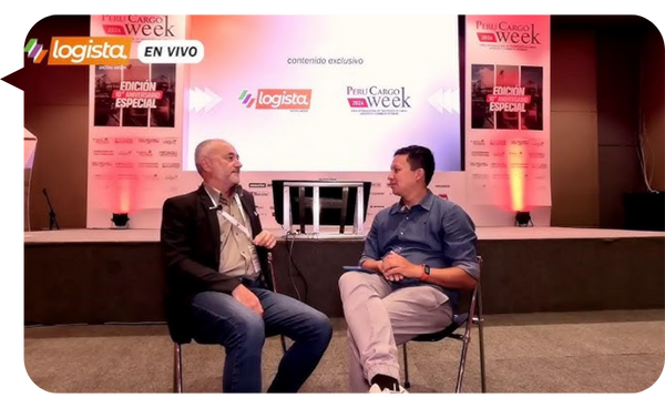 "Fabio Contino en una entrevista en vivo durante el evento Perú Cargo Week."